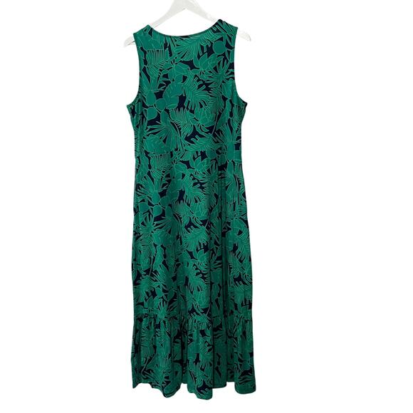 Lands' End Wmns Large 14-16 Cotton Stretch Tropical Print Maxi Dress Green Navy - Picture 3 of 12